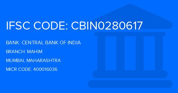 Central Bank Of India (CBI) Mahim Branch IFSC Code