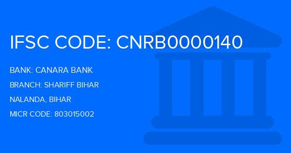 Canara Bank Shariff Bihar Branch IFSC Code