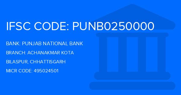 Punjab National Bank (PNB) Achanakmar Kota Branch IFSC Code