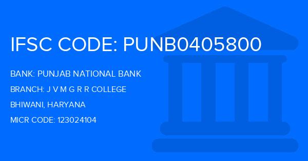 Punjab National Bank (PNB) J V M G R R College Branch IFSC Code