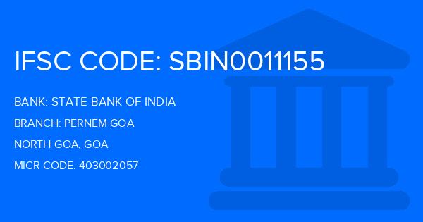 State Bank Of India (SBI) Pernem Goa Branch IFSC Code