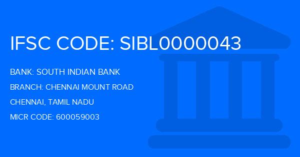 South Indian Bank (SIB) Chennai Mount Road Branch IFSC Code