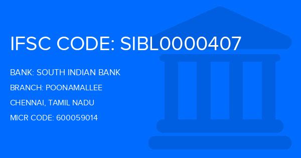 South Indian Bank (SIB) Poonamallee Branch IFSC Code